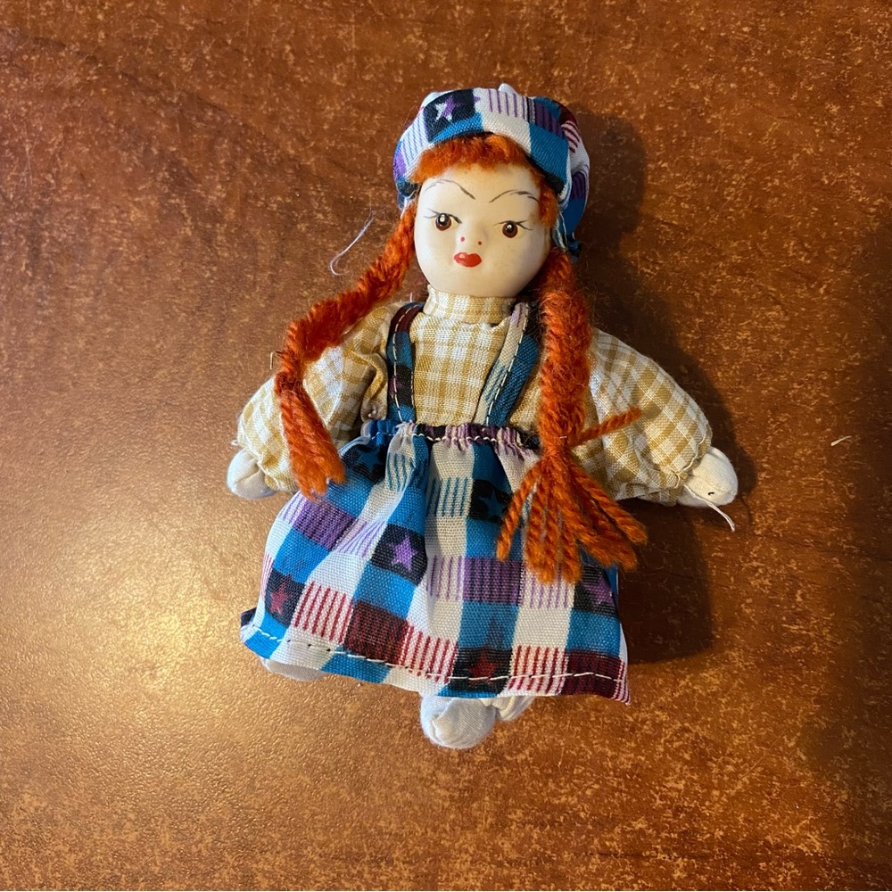 Miniature Vintage Doll Figurine Wooden Head, Sand Filled Body